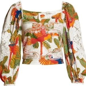 Farm Rio Forest Birds Smocked Blouse XL